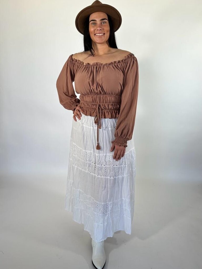 Naked Gypsy APRIL BRODERIE ANGLAISE  WHITE MAXI SKIRT
