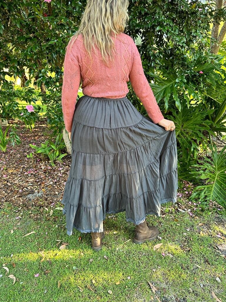BELLA TIERED MAXI SKIRT CHARCOAL