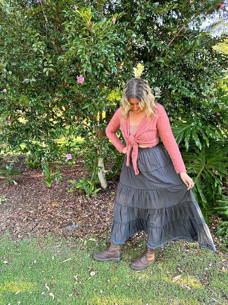 BELLA TIERED MAXI SKIRT CHARCOAL