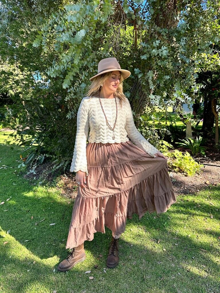 BELLA TIERED MAXI SKIRT MOCHA