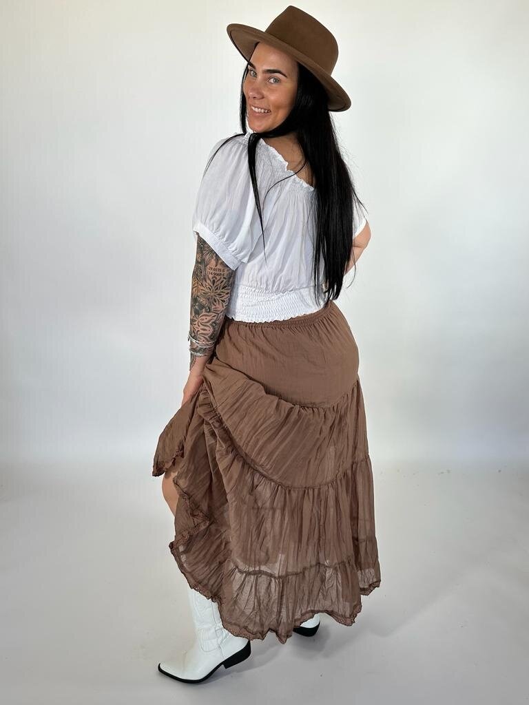 BELLA TIERED MAXI SKIRT MOCHA