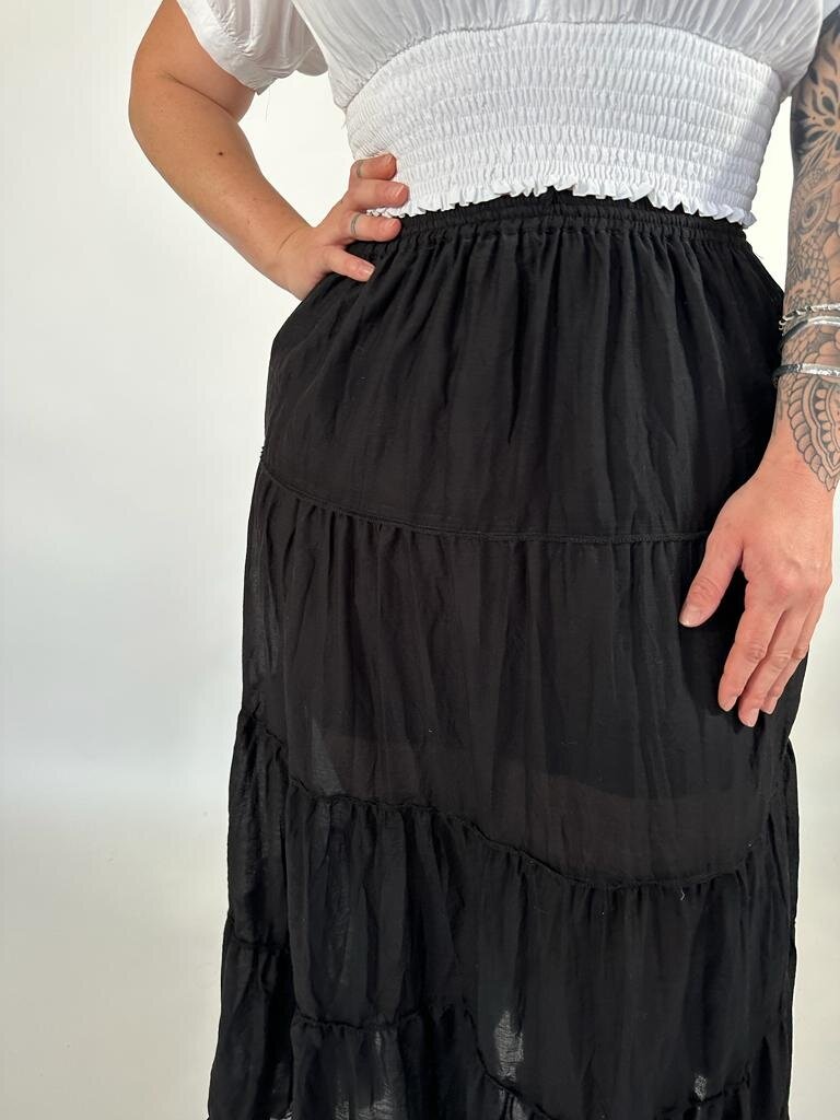 Naked Gypsy BELLA TIERED BLACK MAXI SKIRT