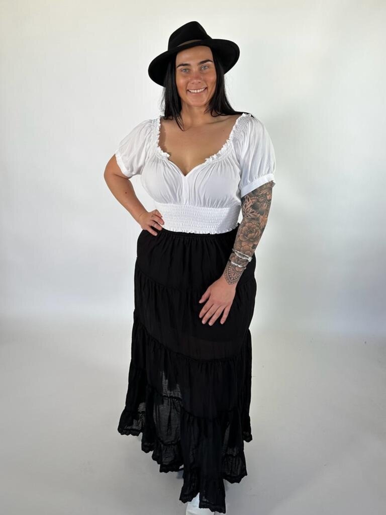 Naked Gypsy BELLA TIERED BLACK MAXI SKIRT