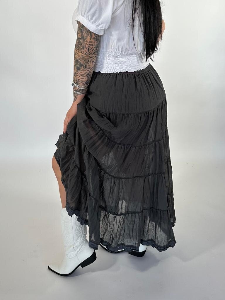 Naked Gypsy BELLA TIERED BLACK MAXI SKIRT
