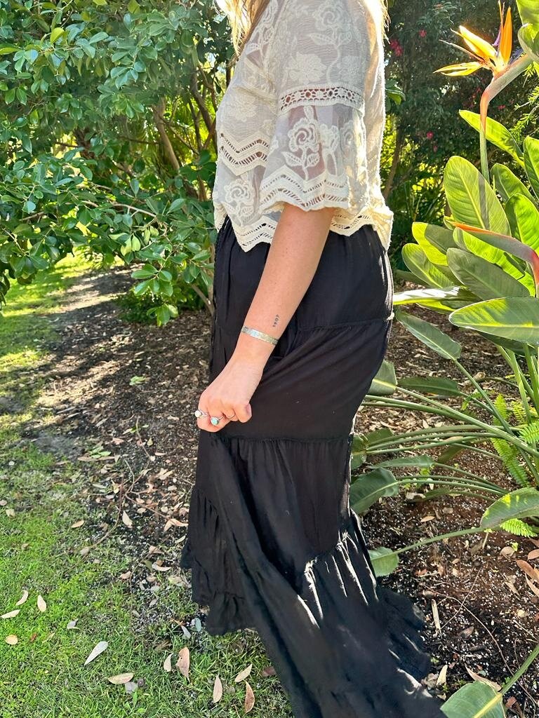 Naked Gypsy BELLA TIERED BLACK MAXI SKIRT