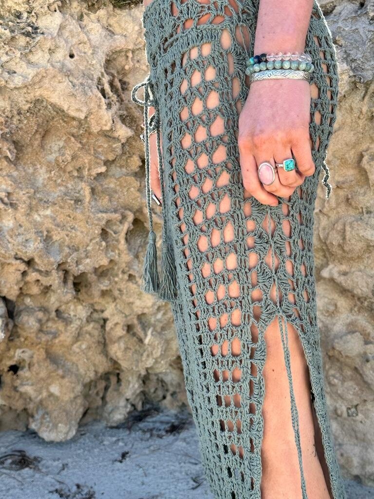 Naked Gypsy COVE CROCHET MAXI SKIRT SAGE