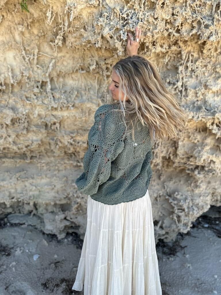 Naked Gypsy KAI CROCHET CARDIGAN SAGE