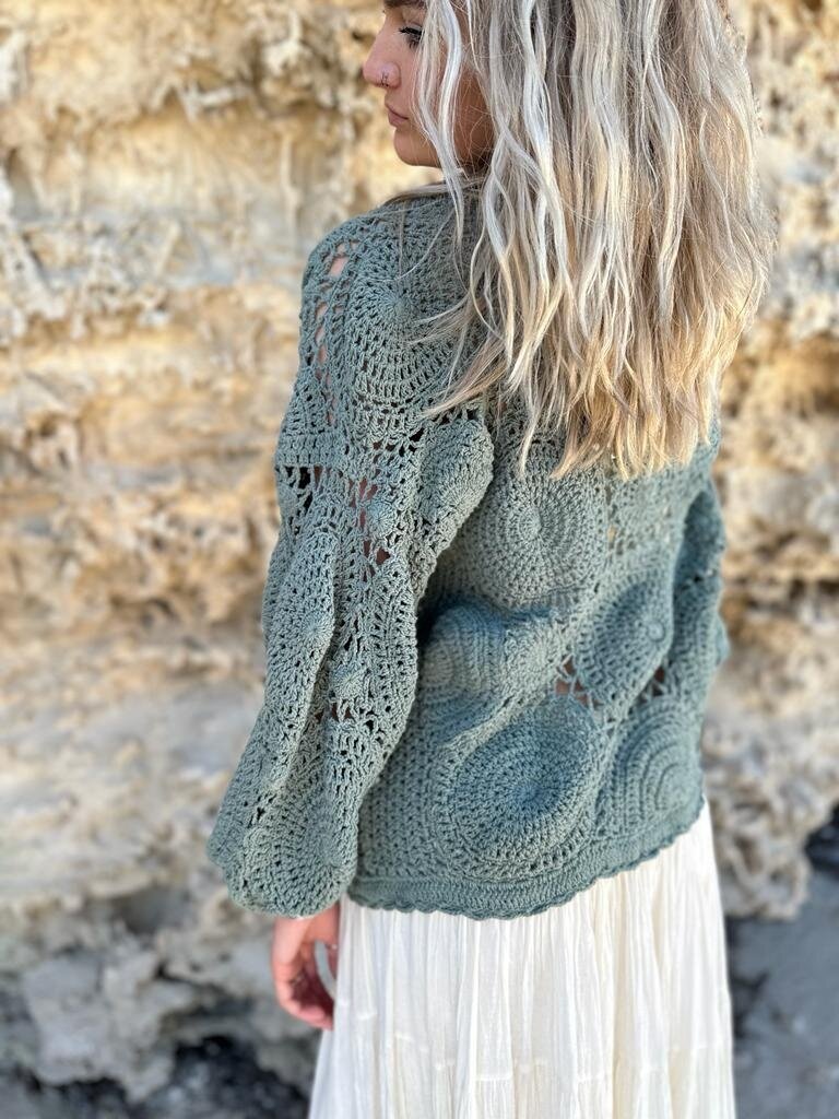 Naked Gypsy KAI CROCHET CARDIGAN SAGE