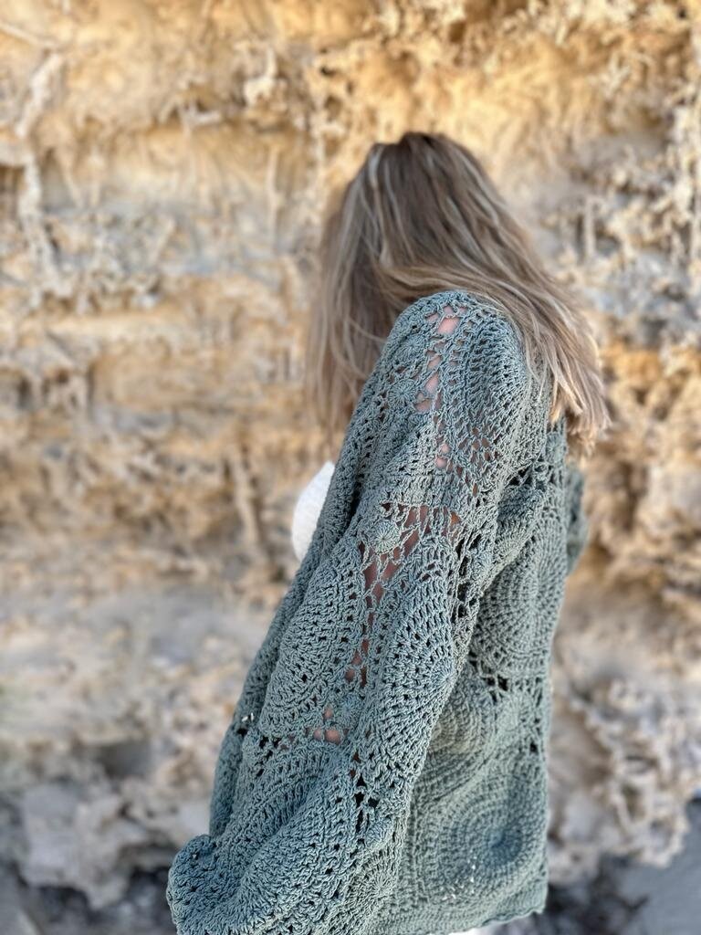 Naked Gypsy KAI CROCHET CARDIGAN SAGE