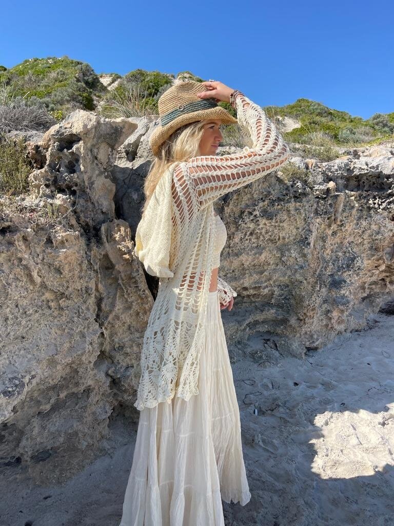 Naked Gypsy AZRA CROCHET CARDIGAN CREAM