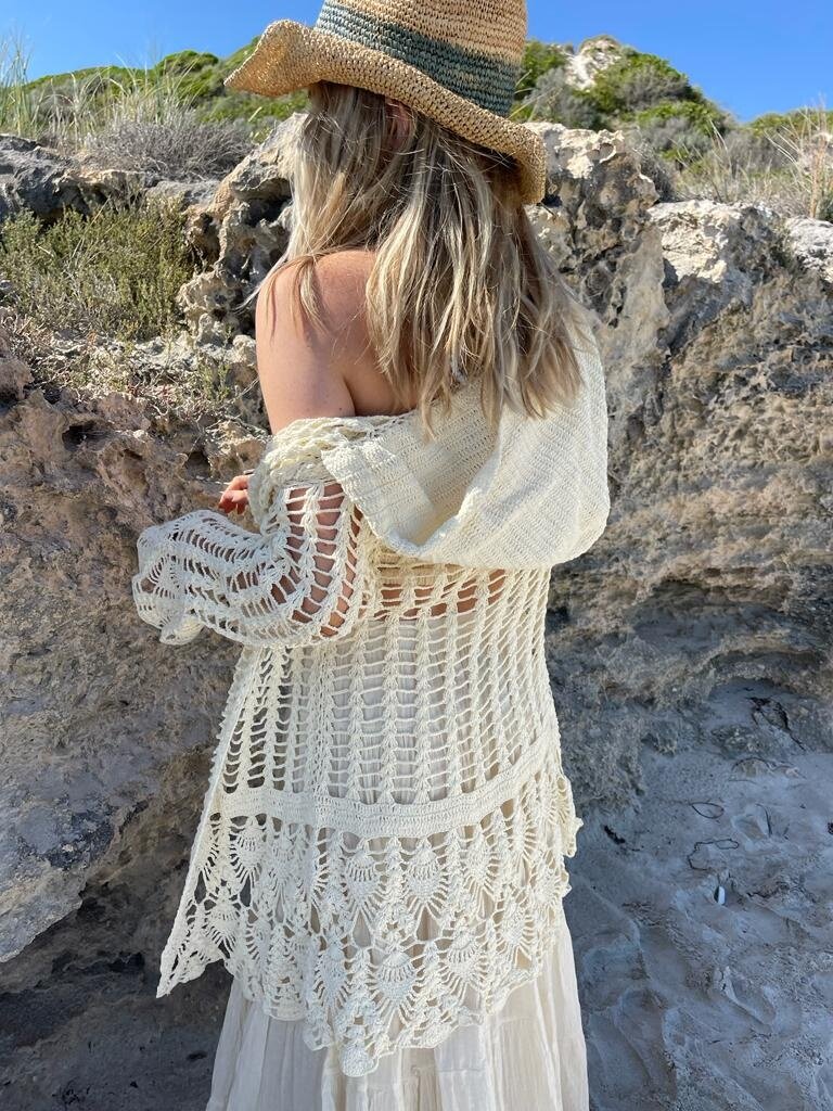 Naked Gypsy AZRA CROCHET CARDIGAN CREAM