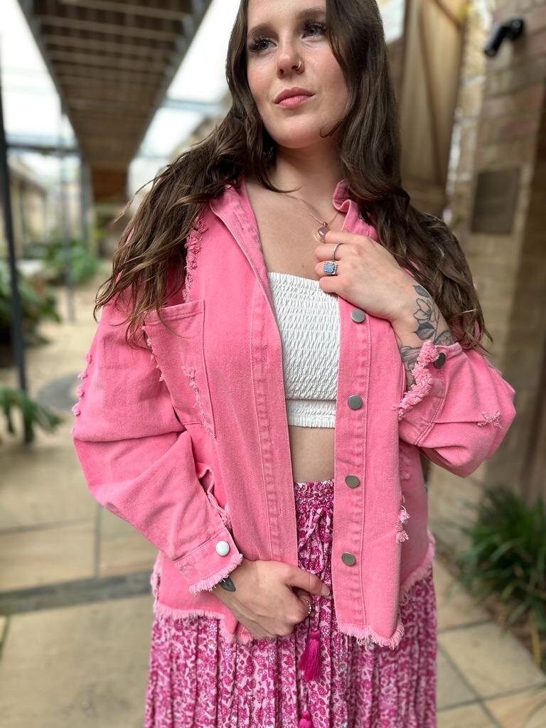RELAXED FIT DENIM JACKET PINK