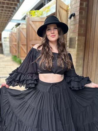 RIO RUFFLE OFF THE SHOULDER BLACK RIO RUFFLE OFF THE SHOULDER BLACK