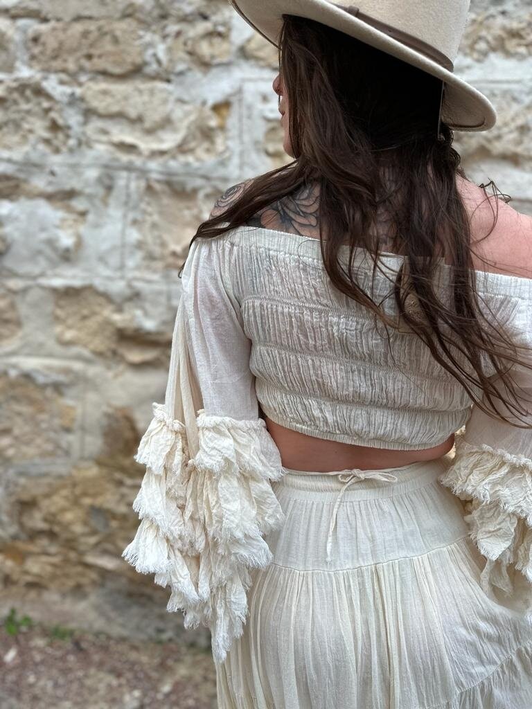 RIO RUFFLE OFF THE SHOULDER VINTAGE CREAM