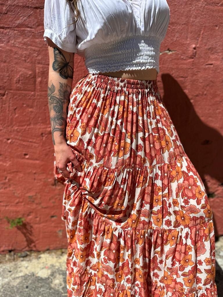 Naked Gypsy LILA AUTUMN FLORAL MAXI SKIRT
