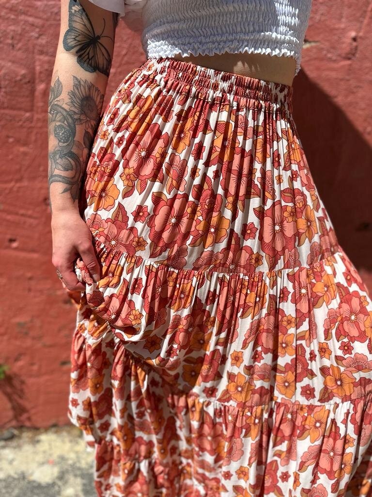 Naked Gypsy LILA AUTUMN FLORAL MAXI SKIRT