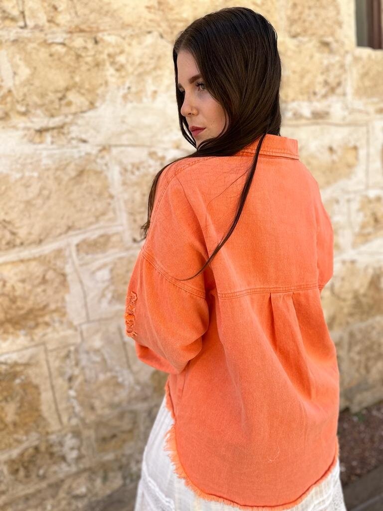 RELAXED FIT DENIM JACKET CORAL