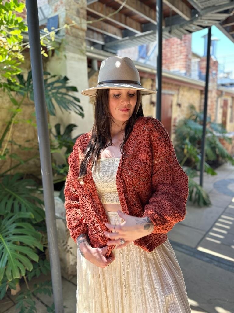 Naked Gypsy KAI CARDIGAN CROCHET RUST