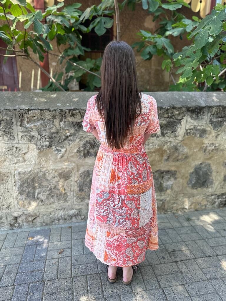 KELLY ORANGE PAISLEY PATCHWORK MIDI