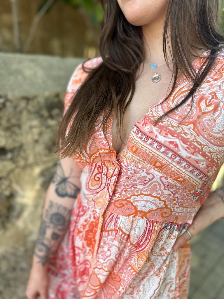 KELLY ORANGE PAISLEY PATCHWORK MIDI