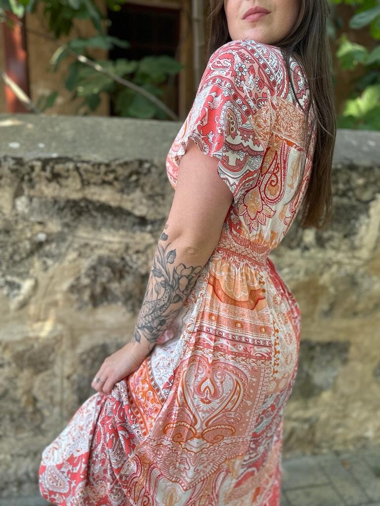 KELLY ORANGE PAISLEY PATCHWORK MIDI