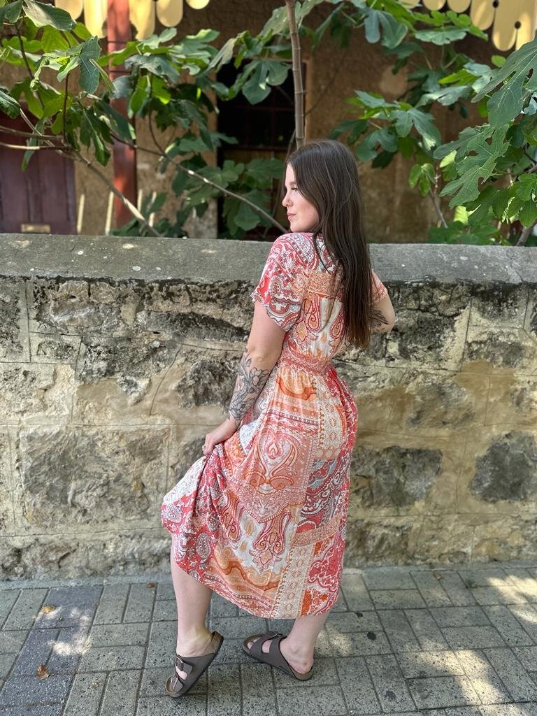 KELLY ORANGE PAISLEY PATCHWORK MIDI