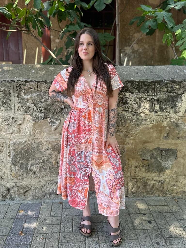 KELLY ORANGE PAISLEY PATCHWORK MIDI