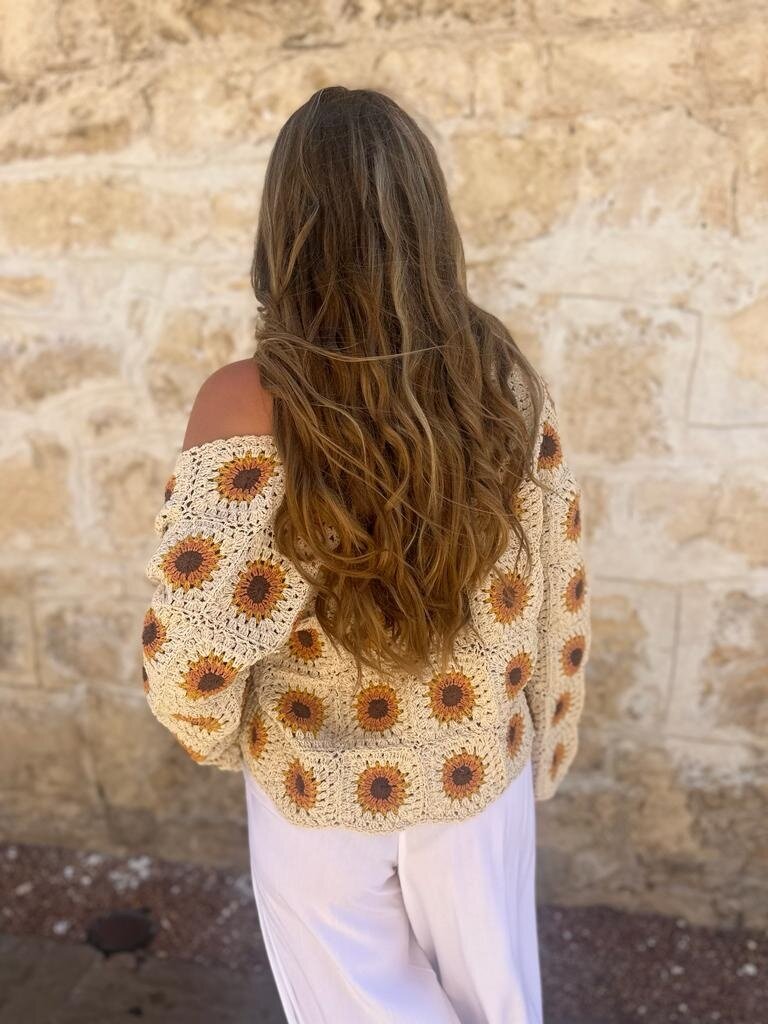 Naked Gypsy MANDALA CROPPED SUNFLOWER CROCHET CARDIGAN