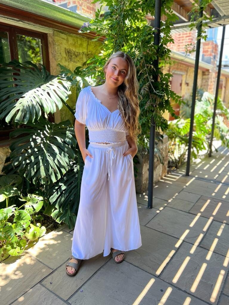 Naked Gypsy TIA WIDE LEG WHITE PANTS