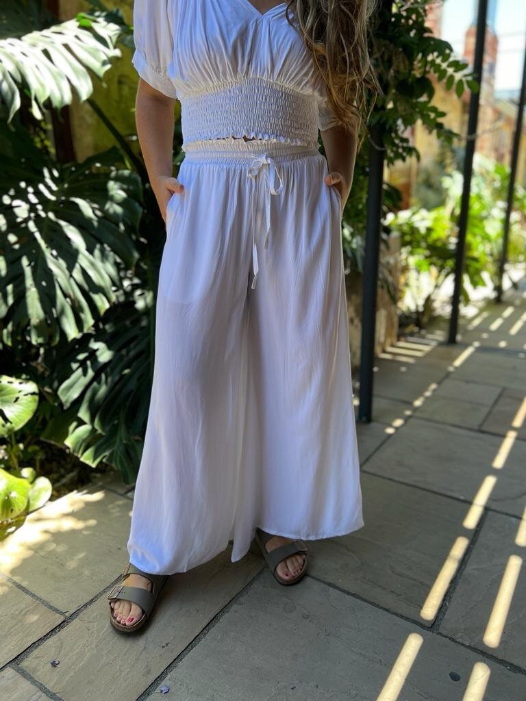 Naked Gypsy TIA WIDE LEG WHITE PANTS