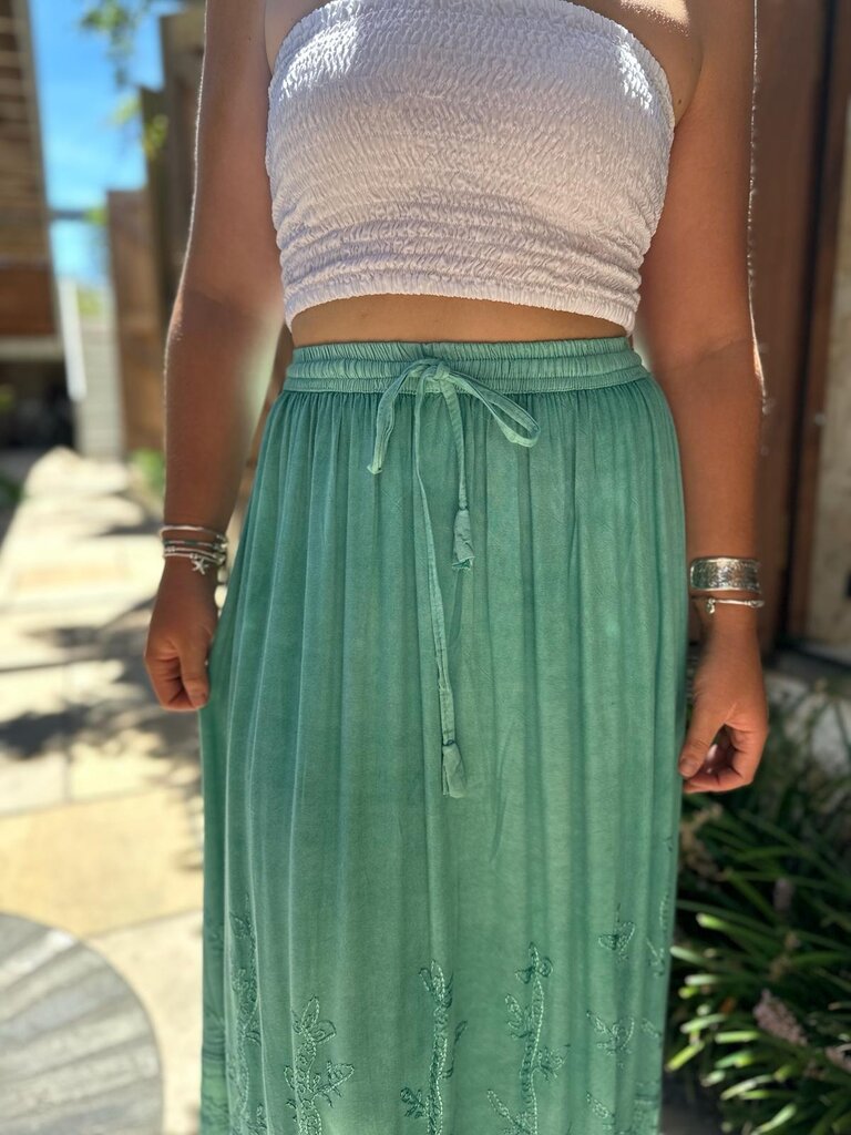 MALINA EMBROIDERED TEAL MAXI SKIRT