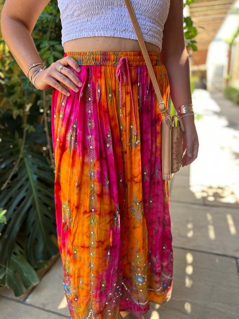 LUNA PINK & ORANGE TIE DYED MAXI SKIRT