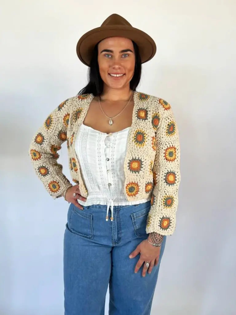 Naked Gypsy MANDALA CROPPED SAGE CROCHET CARDIGAN