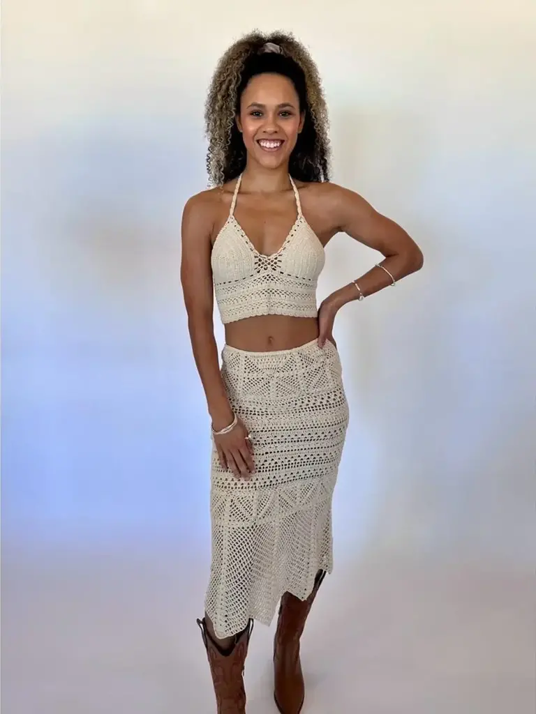 Naked Gypsy BODHI CROCHET VINTAGE CREAM MAXI SKIRT