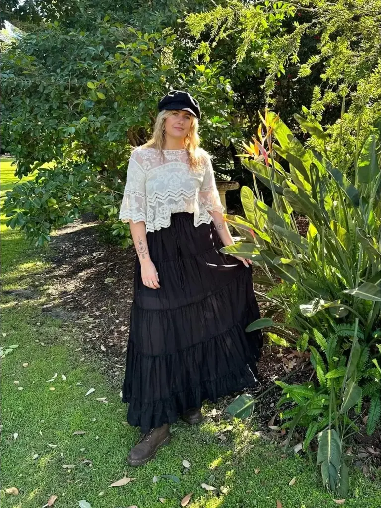 Naked Gypsy BELLA TIERED BLACK MAXI SKIRT