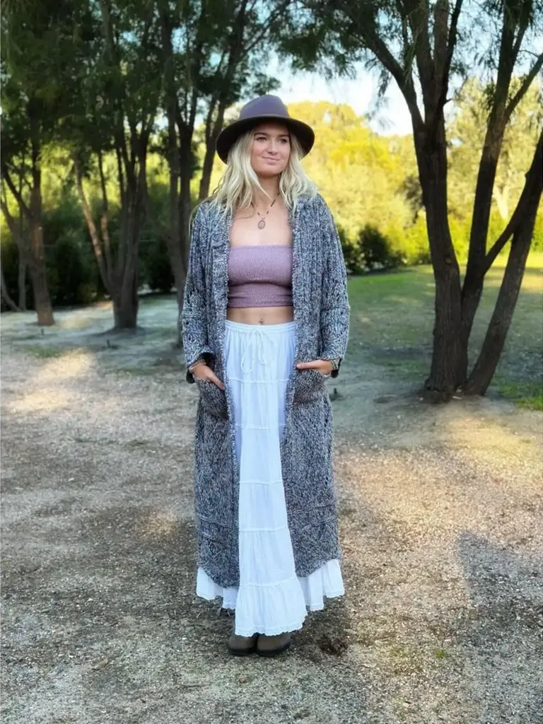 Naked Gypsy BELLA TIERED MAXI SKIRT WHITE