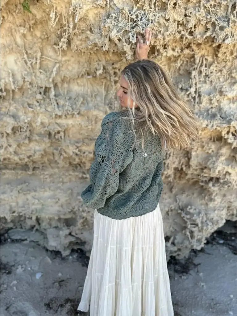 Naked Gypsy KAI CROCHET CARDIGAN SAGE