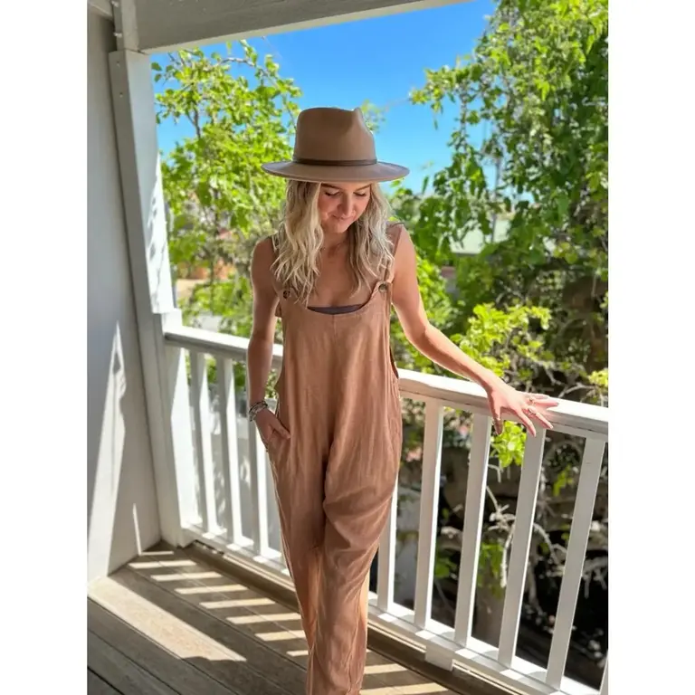 BUTTON UP CLAY JUMPSUIT