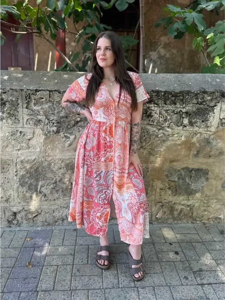 KELLY ORANGE PAISLEY PATCHWORK MIDI