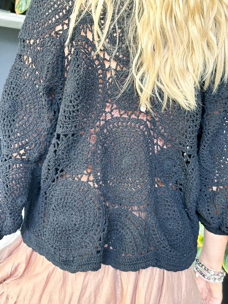 Naked Gypsy KAI CROCHET CARDIGAN BLACK