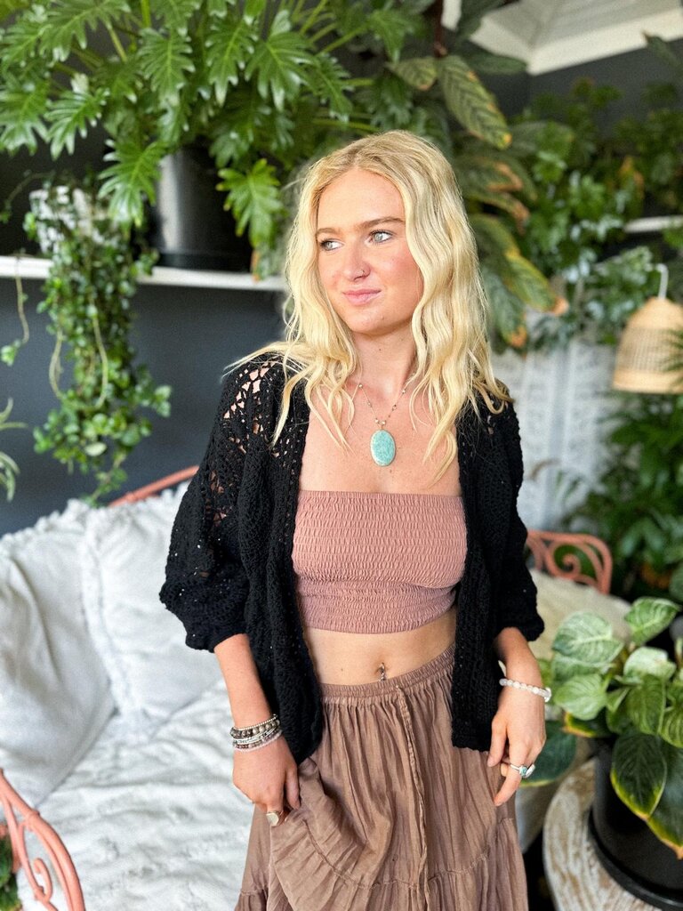 Naked Gypsy KAI CROCHET CARDIGAN BLACK