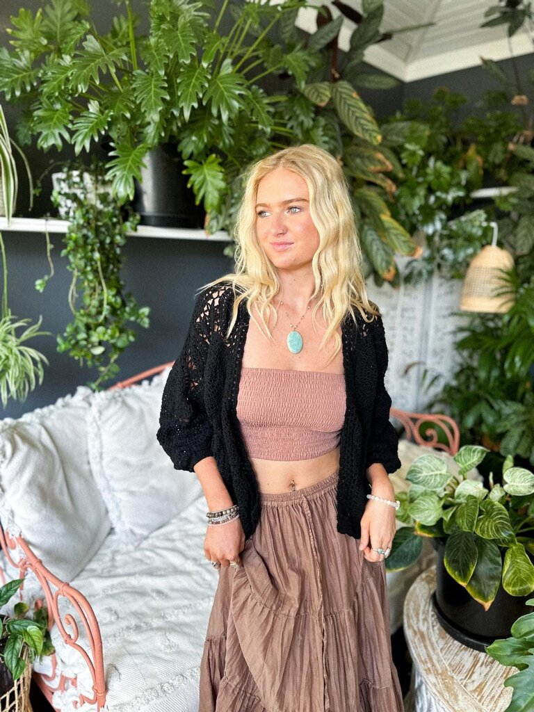 Naked Gypsy KAI CROCHET CARDIGAN BLACK