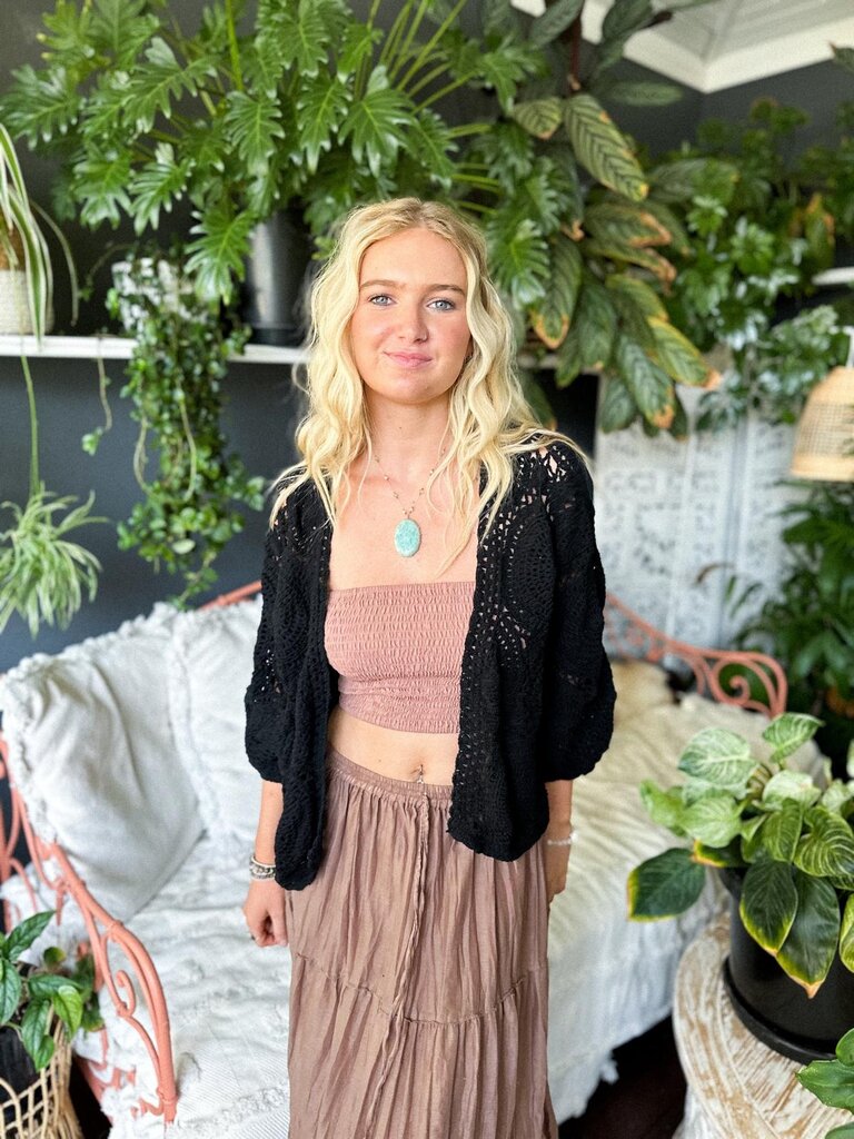 Naked Gypsy KAI CROCHET CARDIGAN BLACK