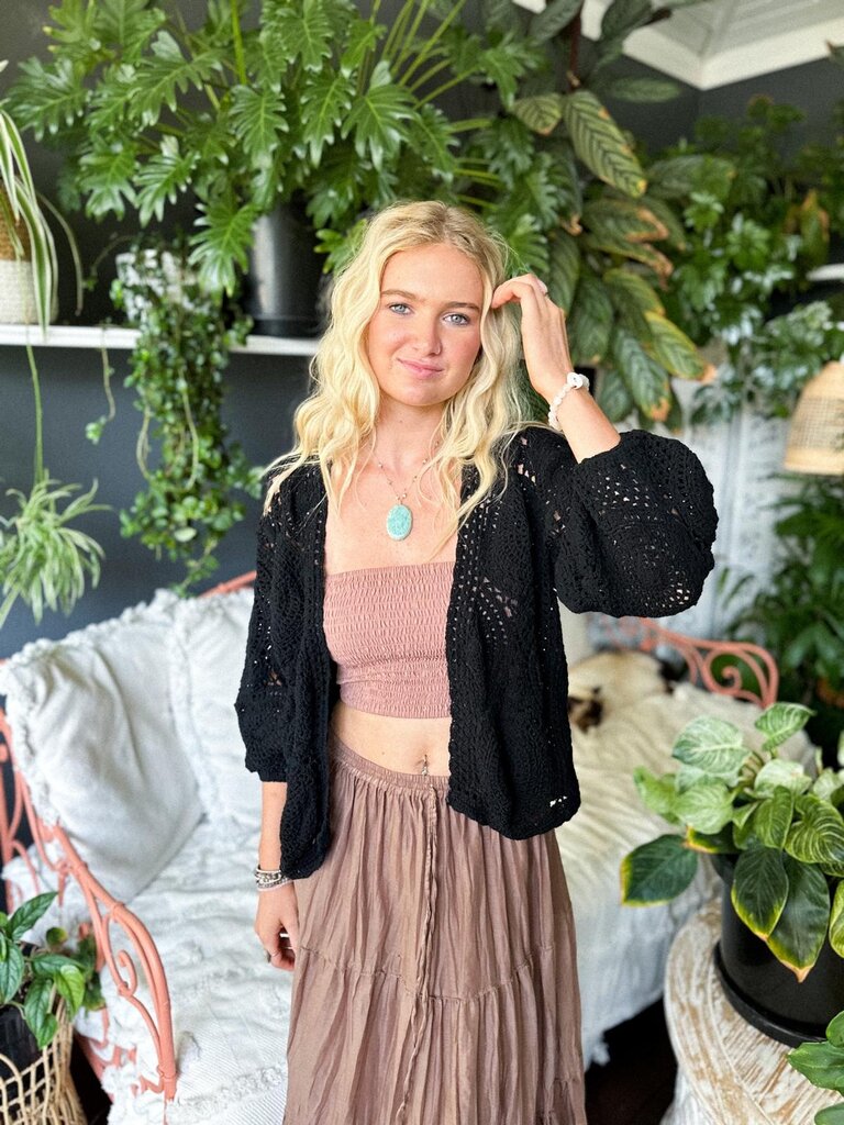 Naked Gypsy KAI CROCHET CARDIGAN BLACK