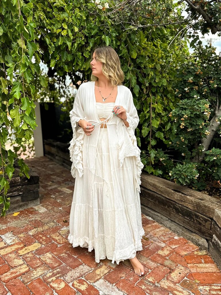 Moon Flower The Label JOLENE VINTAGE CREAM LONG KIMONO