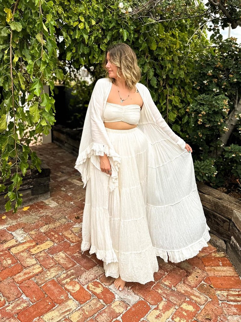 Moon Flower The Label JOLENE VINTAGE CREAM LONG KIMONO