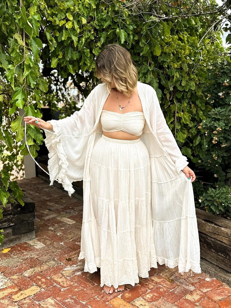 Moon Flower The Label JOLENE VINTAGE CREAM LONG KIMONO