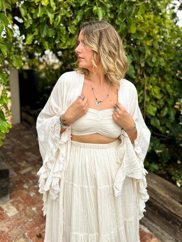 Moon Flower The Label JOLENE VINTAGE CREAM LONG KIMONO