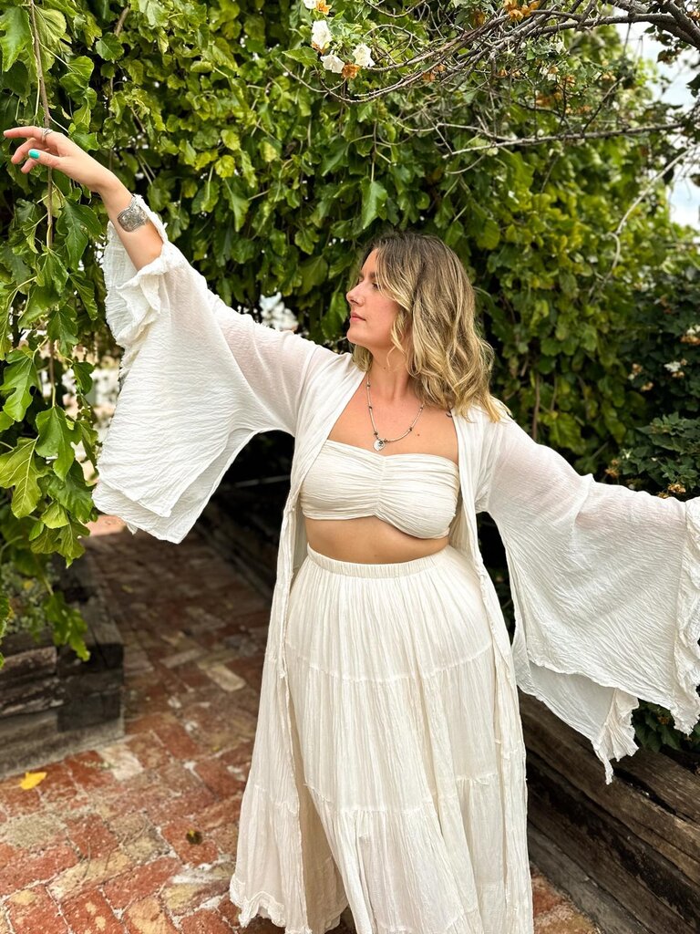 Moon Flower The Label JOLENE VINTAGE CREAM LONG KIMONO