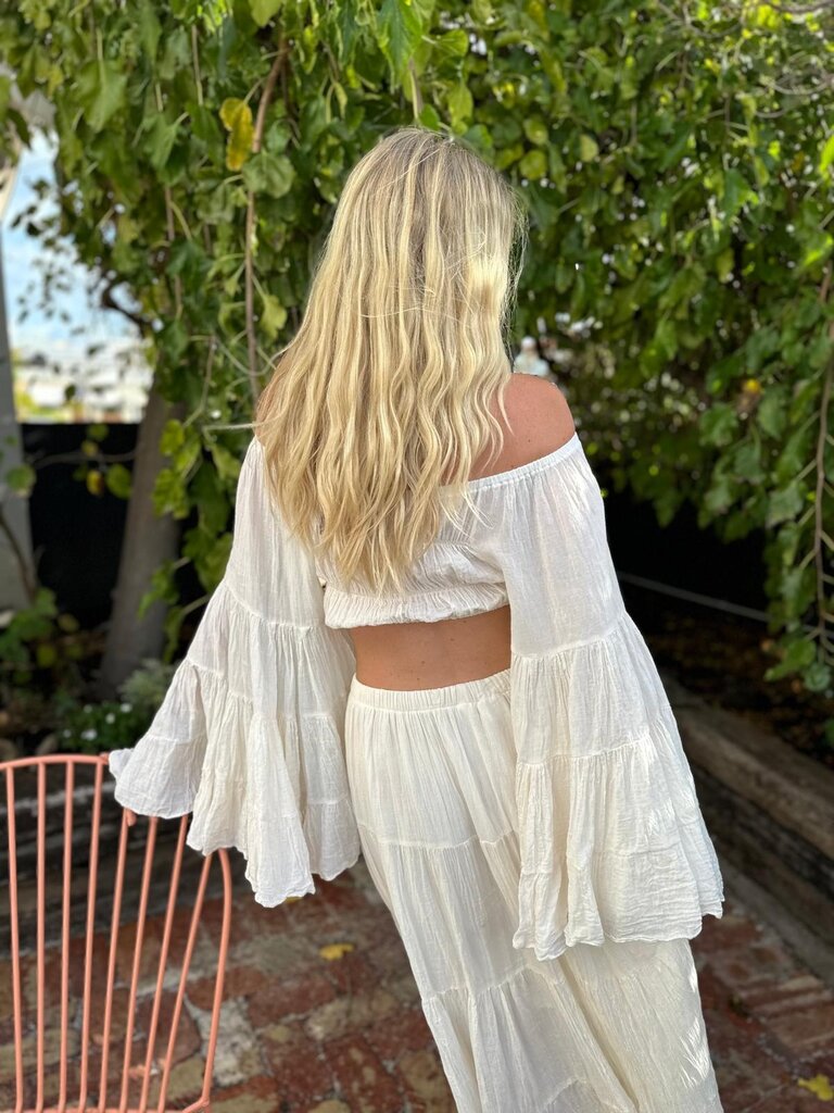 Moon Flower The Label GIA VINTAGE CREAM CROP TOP